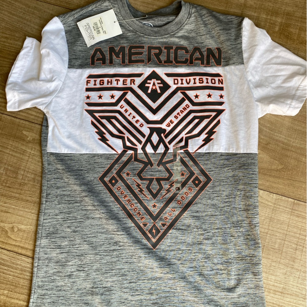 American Fighter Kids Tee in Gray, White, and Red
